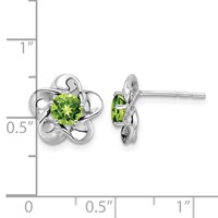 Sterling Silver Rhodium-plated Floral Peridot Post Earrings view 4
