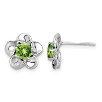 Sterling Silver Rhodium-plated Floral Peridot Post Earrings view 1