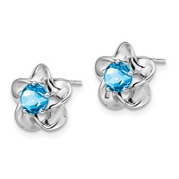 Sterling Silver Rhodium-plated Floral Blue Topaz Post Earrings view 2
