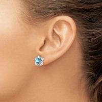 Sterling Silver Rhodium-plated Floral Blue Topaz Post Earrings view 3