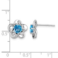 Sterling Silver Rhodium-plated Floral Blue Topaz Post Earrings view 4