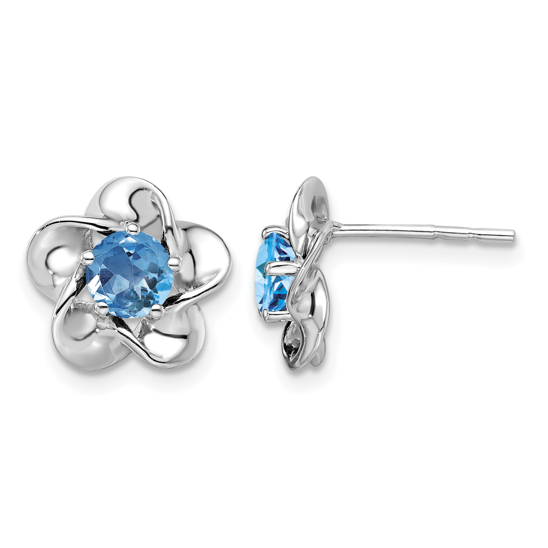 Sterling Silver Rhodium-plated Floral Blue Topaz Post Earrings (QBE31DEC)