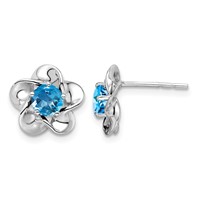 Sterling Silver Rhodium-plated Floral Blue Topaz Post Earrings view 1