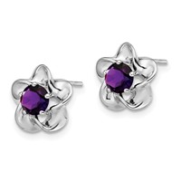 Sterling Silver Rhodium-plated Floral Amethyst Post Earrings view 2