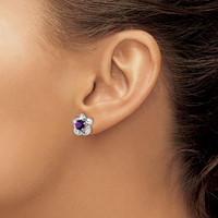Sterling Silver Rhodium-plated Floral Amethyst Post Earrings view 3