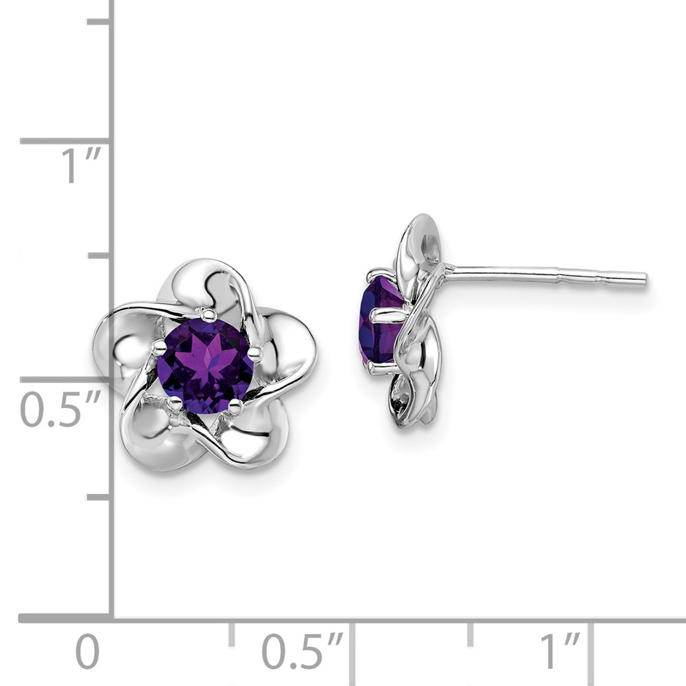 Sterling Silver Rhodium-plated Floral Amethyst Post Earrings (QBE31FEB)