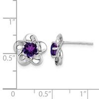 Sterling Silver Rhodium-plated Floral Amethyst Post Earrings view 4