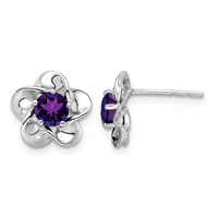 Sterling Silver Rhodium-plated Floral Amethyst Post Earrings view 1