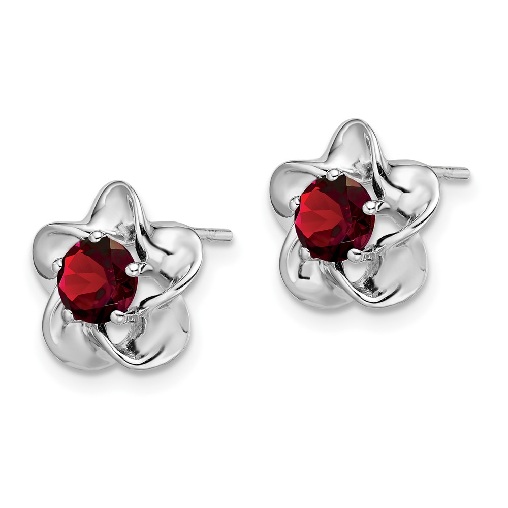Sterling Silver Rhodium-plated Floral Garnet Post Earrings (QBE31JAN)