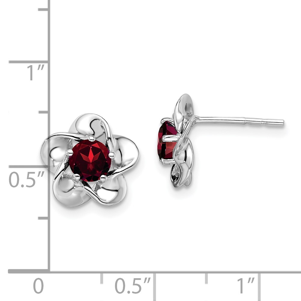 Sterling Silver Rhodium-plated Floral Garnet Post Earrings (QBE31JAN)