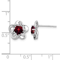 Sterling Silver Rhodium-plated Floral Garnet Post Earrings view 4