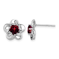 Sterling Silver Rhodium-plated Floral Garnet Post Earrings view 1