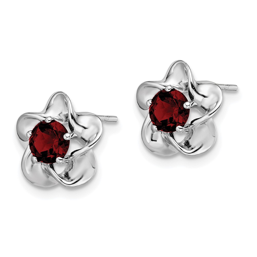 Sterling Silver Rhodium-plated Floral Created Ruby Post Earrings (QBE31JUL)