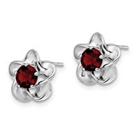 Sterling Silver Rhodium-plated Floral Created Ruby Post Earrings view 2