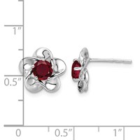 Sterling Silver Rhodium-plated Floral Created Ruby Post Earrings view 4