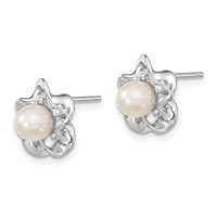 Sterling Silver Rhodium-plated Floral Fwc Pearl Post Earrings view 2