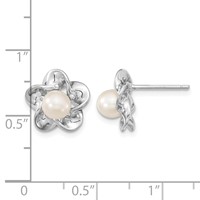 Sterling Silver Rhodium-plated Floral Fwc Pearl Post Earrings view 4