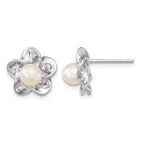 Sterling Silver Rhodium-plated Floral Fwc Pearl Post Earrings view 1