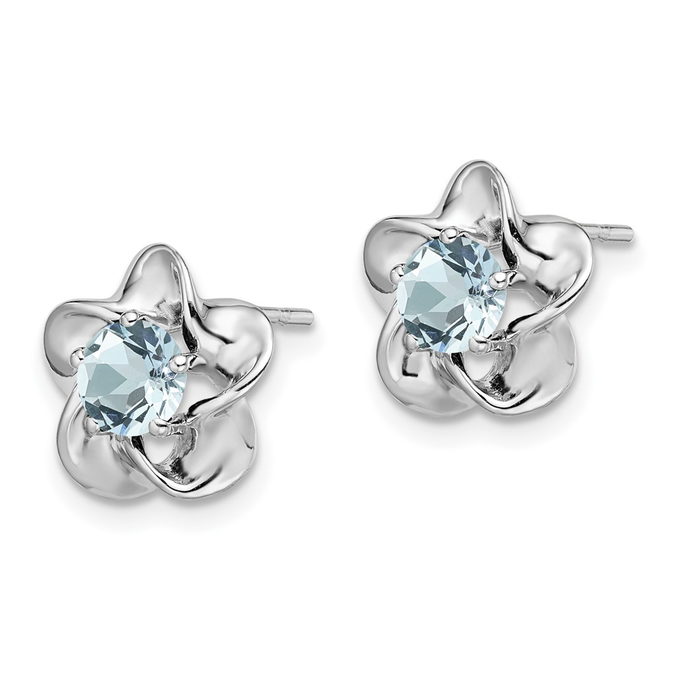Sterling Silver Rhodium-plated Floral Aquamarine Post Earrings (QBE31MAR)