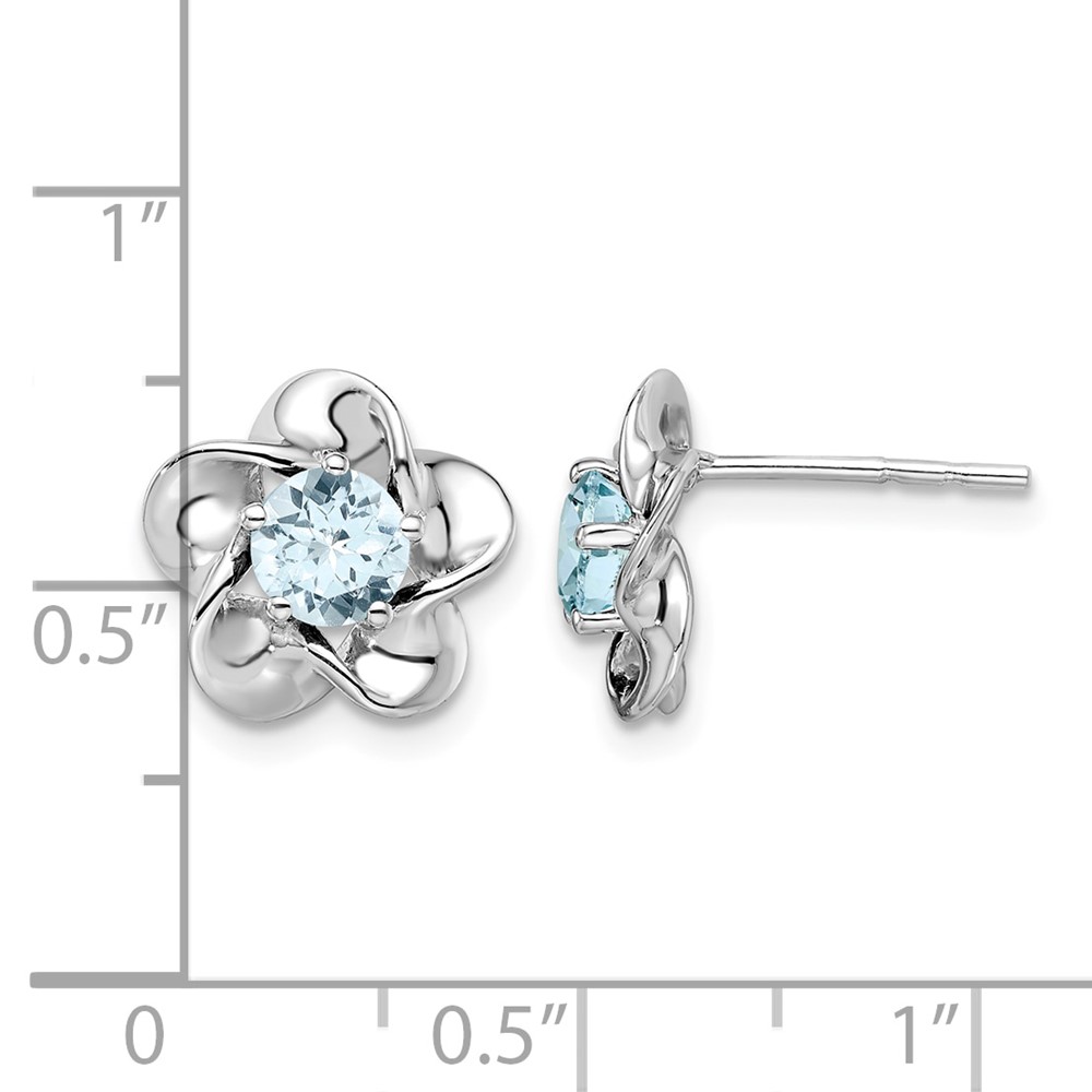 Sterling Silver Rhodium-plated Floral Aquamarine Post Earrings (QBE31MAR)