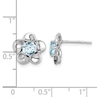 Sterling Silver Rhodium-plated Floral Aquamarine Post Earrings view 4