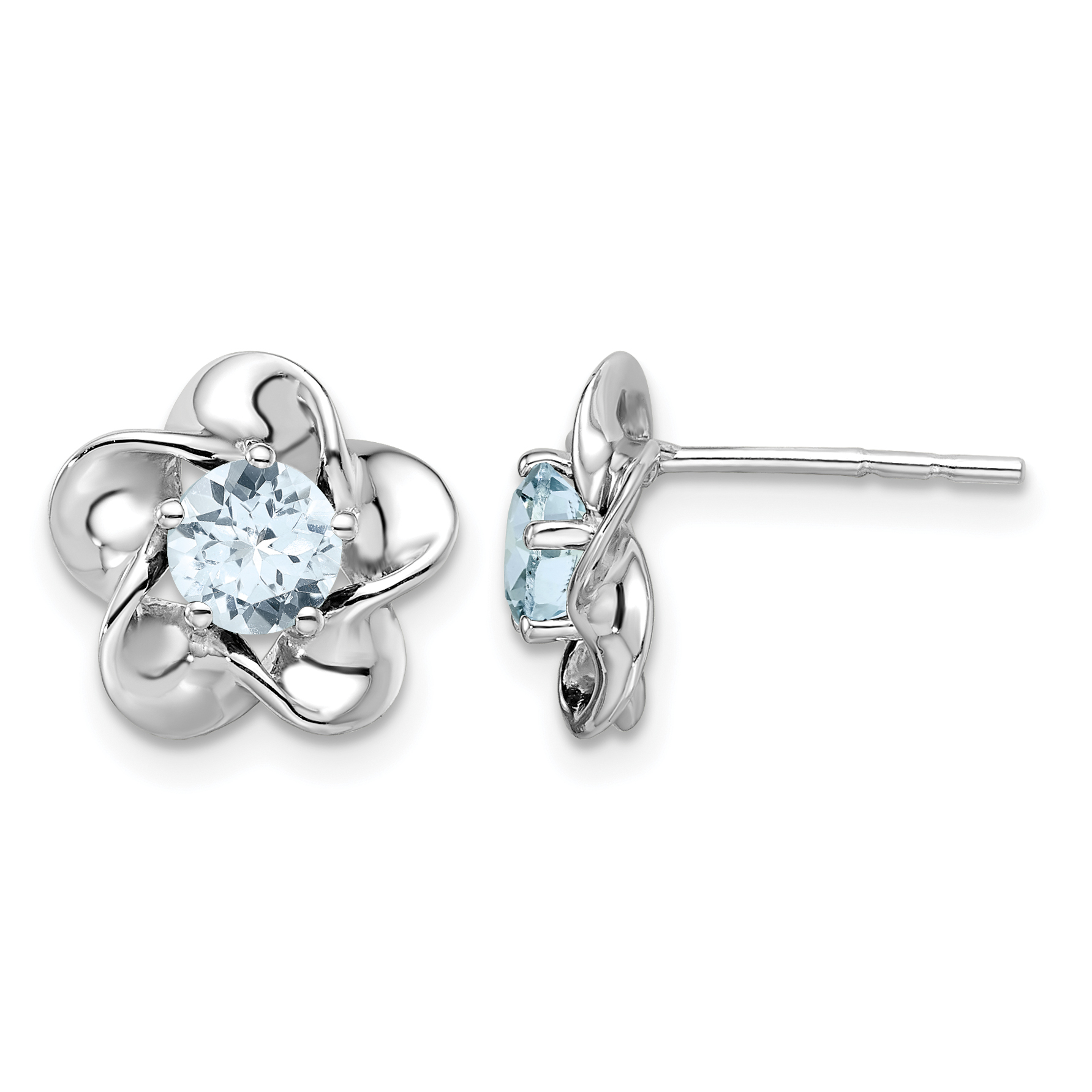 Sterling Silver Rhodium-plated Floral Aquamarine Post Earrings (QBE31MAR)