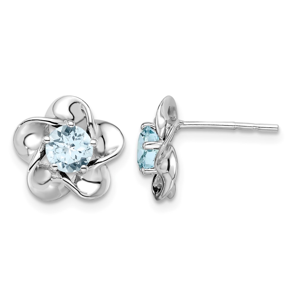 Sterling Silver Rhodium-plated Floral Aquamarine Post Earrings (QBE31MAR)