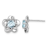 Sterling Silver Rhodium-plated Floral Aquamarine Post Earrings view 1