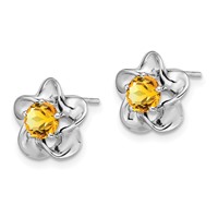 Sterling Silver Rhodium-plated Floral Citrine Post Earrings view 2