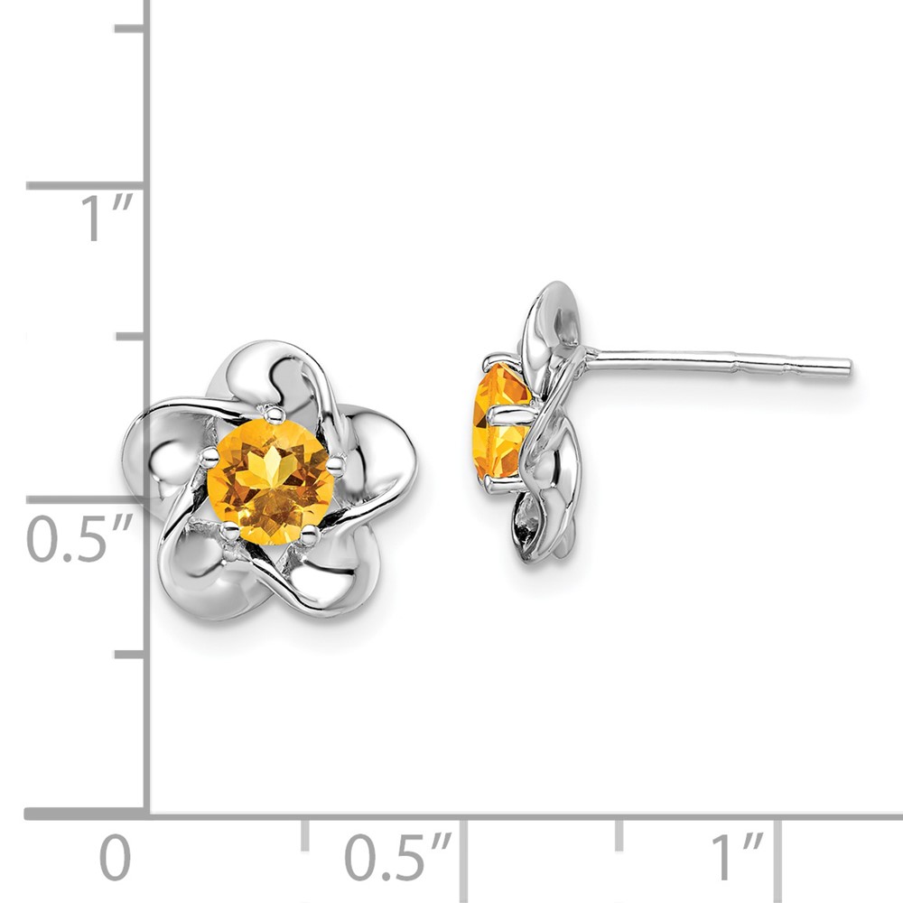 Sterling Silver Rhodium-plated Floral Citrine Post Earrings (QBE31NOV)