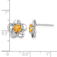 Sterling Silver Rhodium-plated Floral Citrine Post Earrings view 4