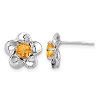 Sterling Silver Rhodium-plated Floral Citrine Post Earrings view 1