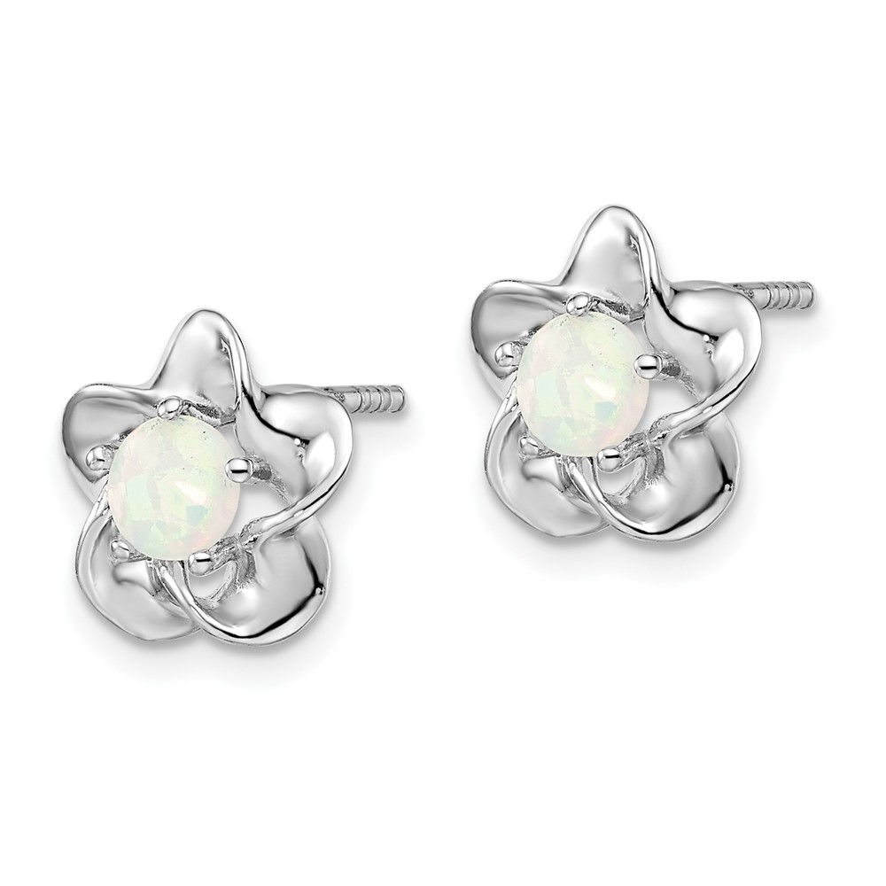 Sterling Silver Rhodium-plated Floral Created Opal Post Earrings (QBE31OCT)