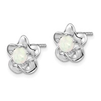 Sterling Silver Rhodium-plated Floral Created Opal Post Earrings view 2