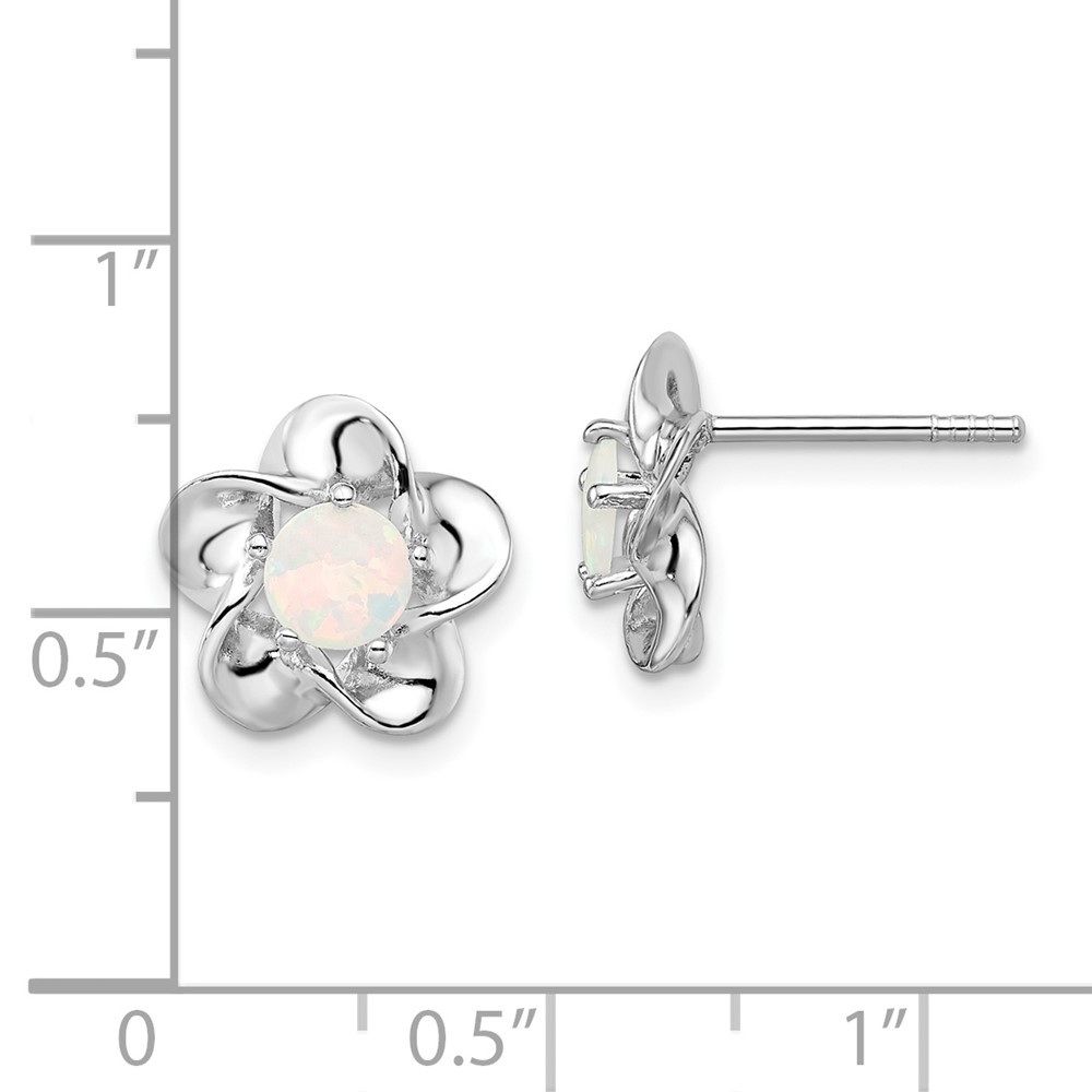 Sterling Silver Rhodium-plated Floral Created Opal Post Earrings (QBE31OCT)