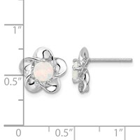 Sterling Silver Rhodium-plated Floral Created Opal Post Earrings view 4