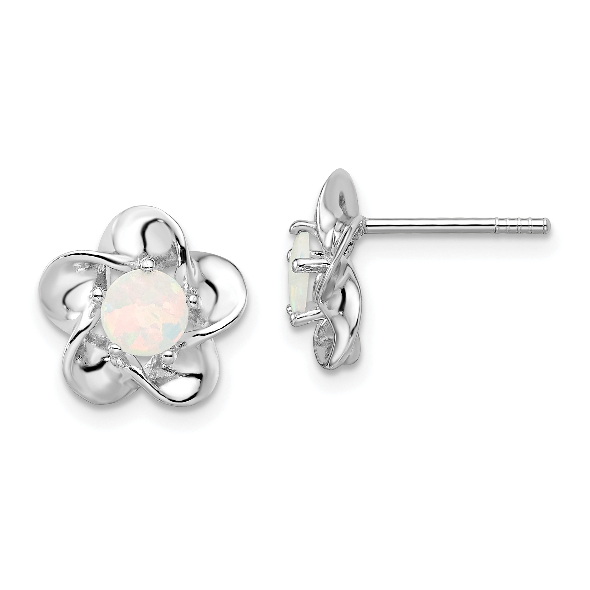 Sterling Silver Rhodium-plated Floral Created Opal Post Earrings (QBE31OCT)