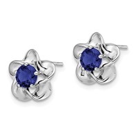 Sterling Silver Rhodium-plated Floral Created Sapphire Post Earrings view 2