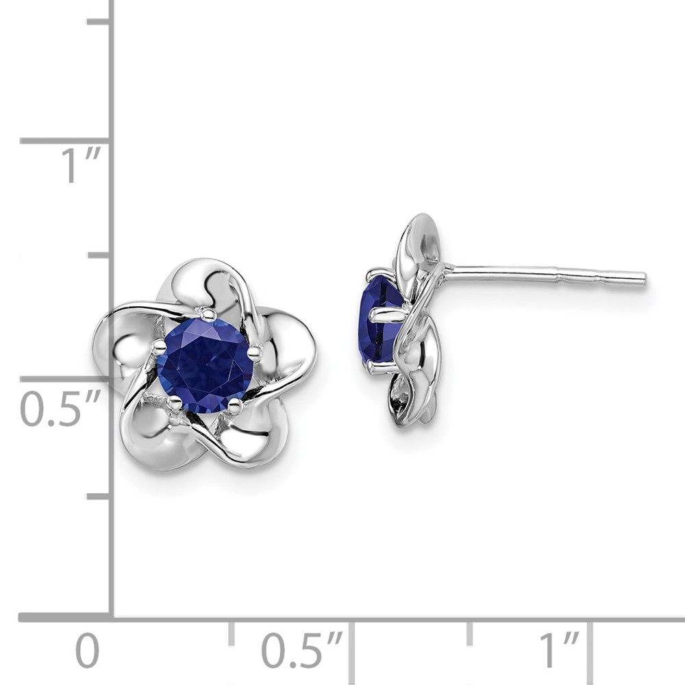 Sterling Silver Rhodium-plated Floral Created Sapphire Post Earrings (QBE31SEP)