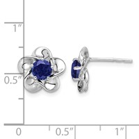 Sterling Silver Rhodium-plated Floral Created Sapphire Post Earrings view 4