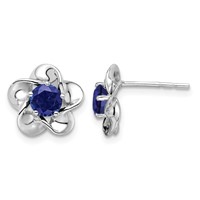 Sterling Silver Rhodium-plated Floral Created Sapphire Post Earrings view 1