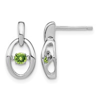 Sterling Silver Rhodium Peridot Birthstone Vibrant Earrings view 1