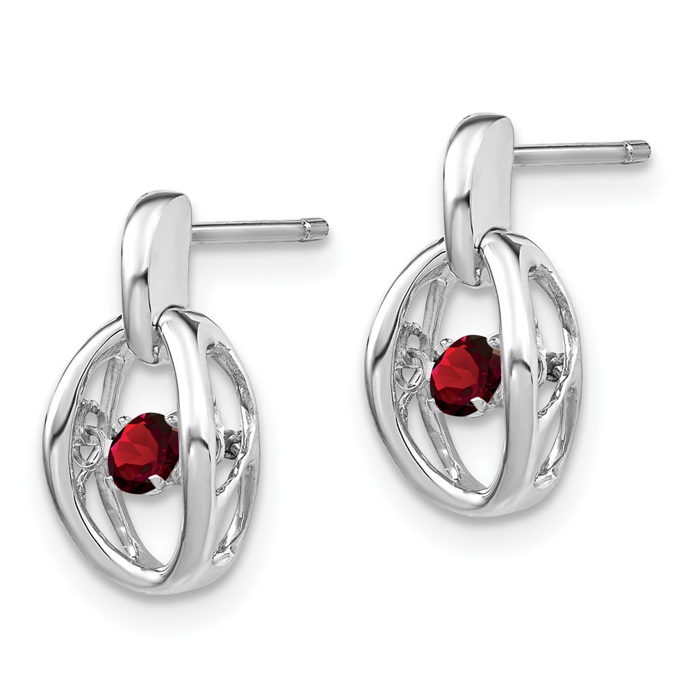 Sterling Silver Rhodium Garnet Birthstone Vibrant Earrings (QBE32JAN)