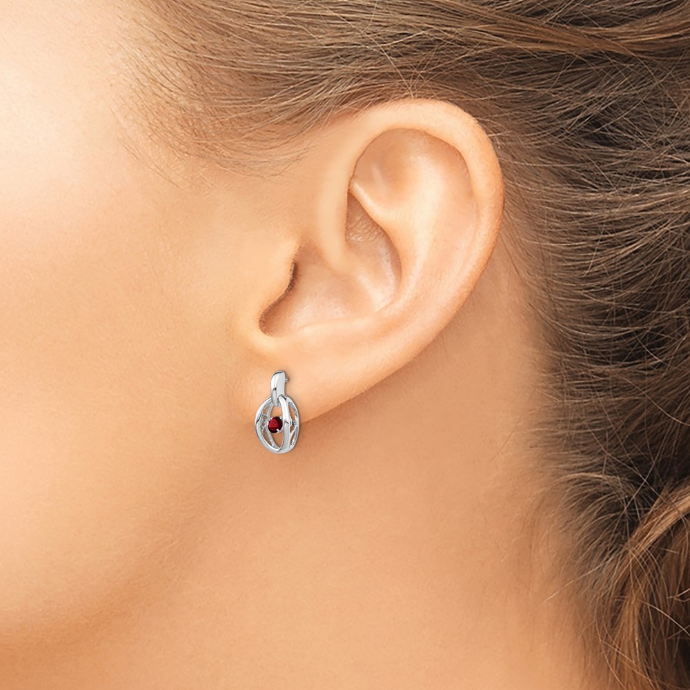 Sterling Silver Rhodium Garnet Birthstone Vibrant Earrings (QBE32JAN)