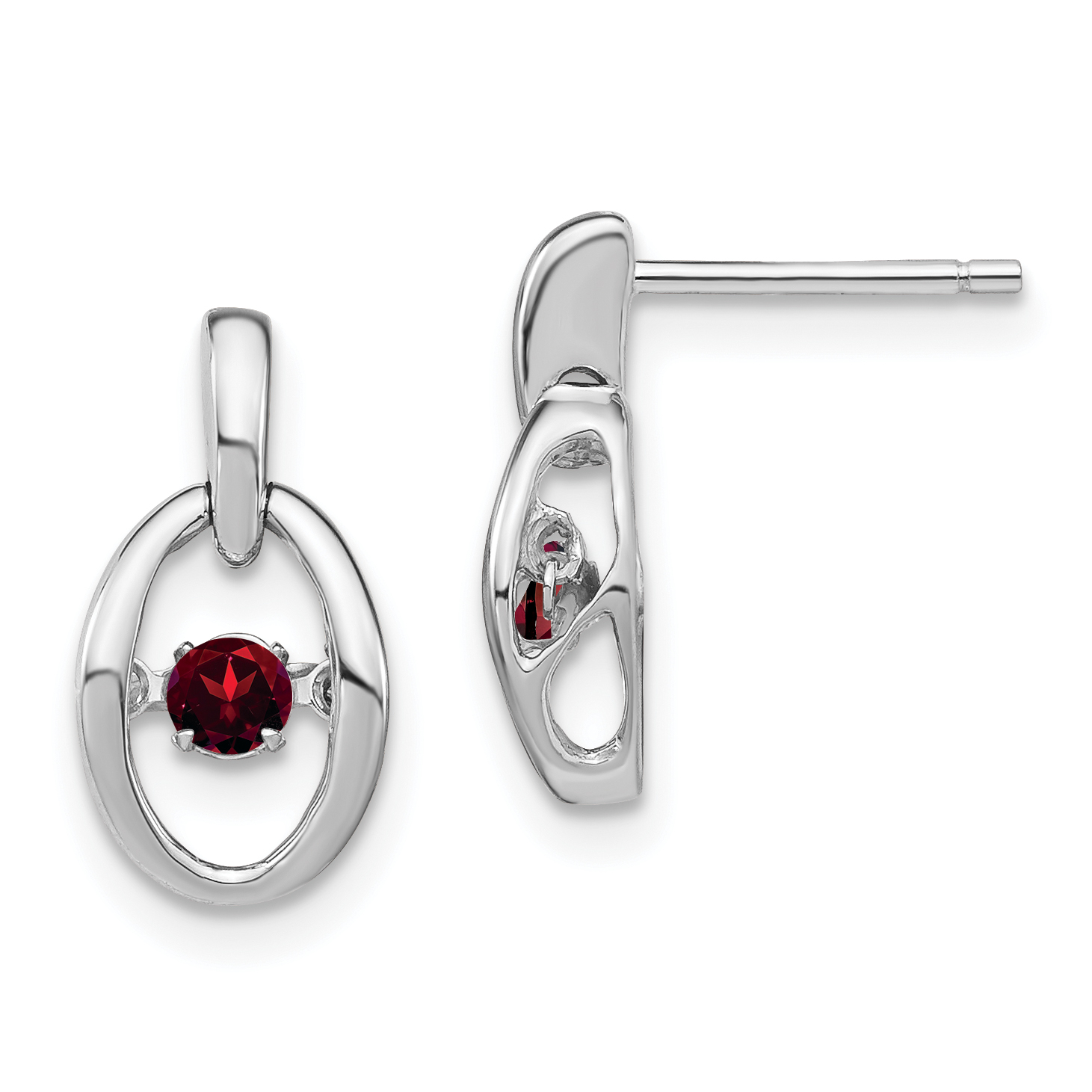 Sterling Silver Rhodium Garnet Birthstone Vibrant Earrings (QBE32JAN)
