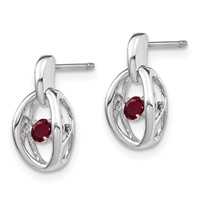 Sterling Silver Rhodium Plated Lab Created Ruby Birthstone Vibrant Earrings view 2