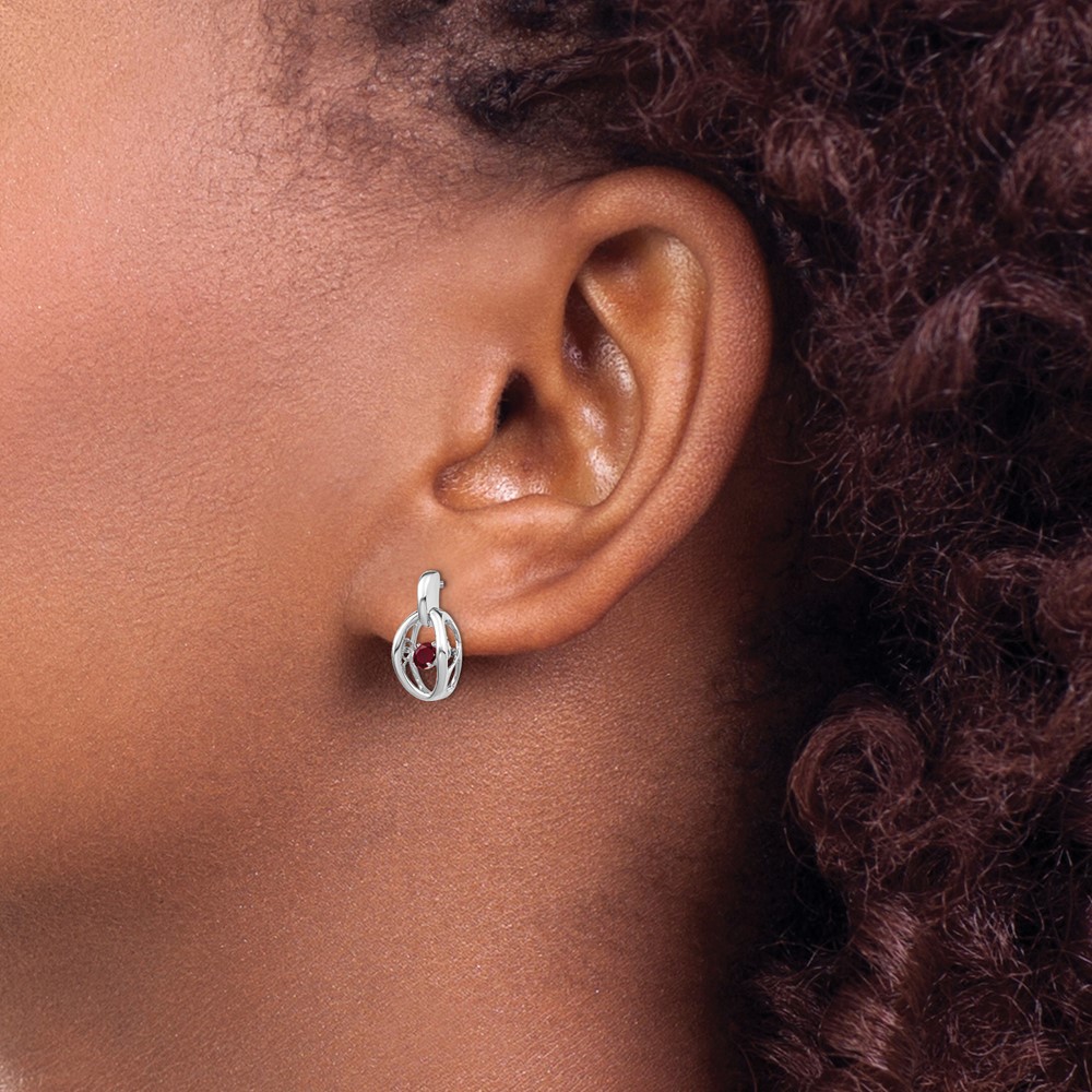 Sterling Silver Rhodium Plated Lab Created Ruby Birthstone Vibrant Earrings (QBE32JUL)