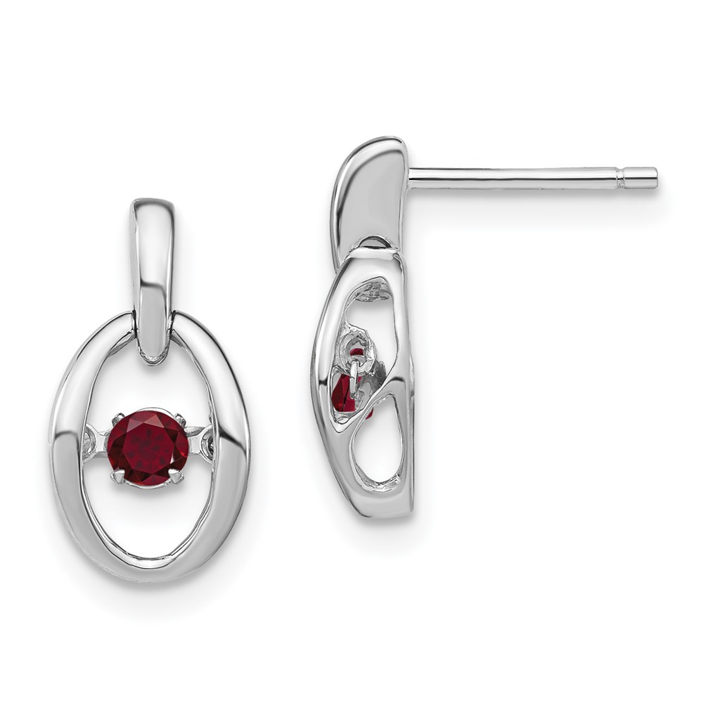 Sterling Silver Rhodium Plated Lab Created Ruby Birthstone Vibrant Earrings (QBE32JUL)