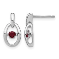 Sterling Silver Rhodium Plated Lab Created Ruby Birthstone Vibrant Earrings view 1