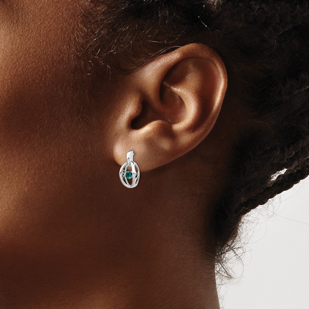 Sterling Silver Rhodium Created Alexandrite Birthstone Vibrant Earrings (QBE32JUN)